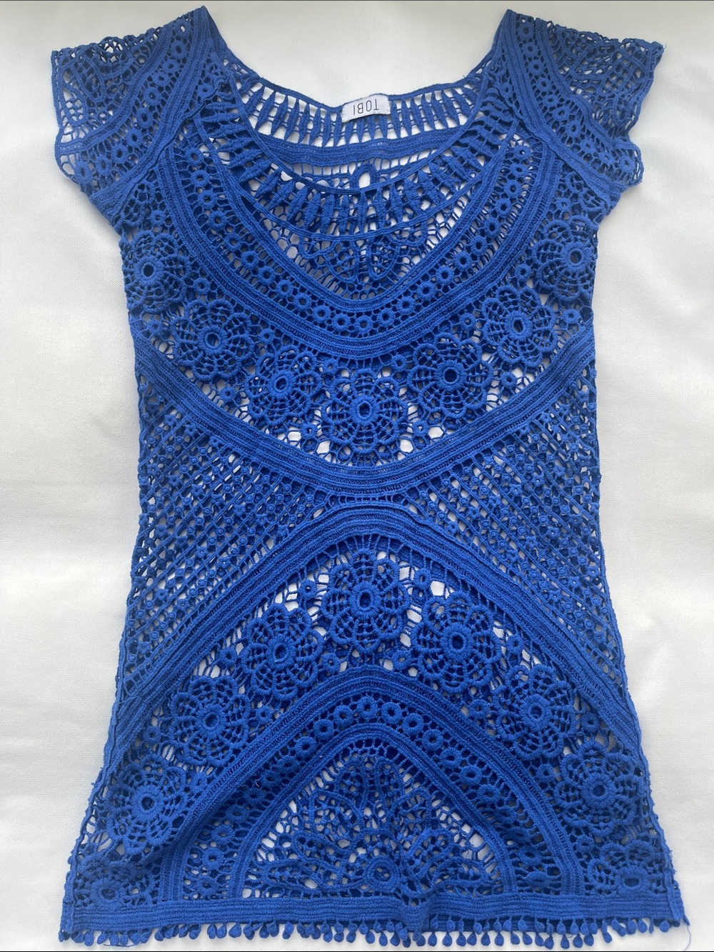 Tobi Crochet Swim Coverup Mini Dress Royal Blue Size Small